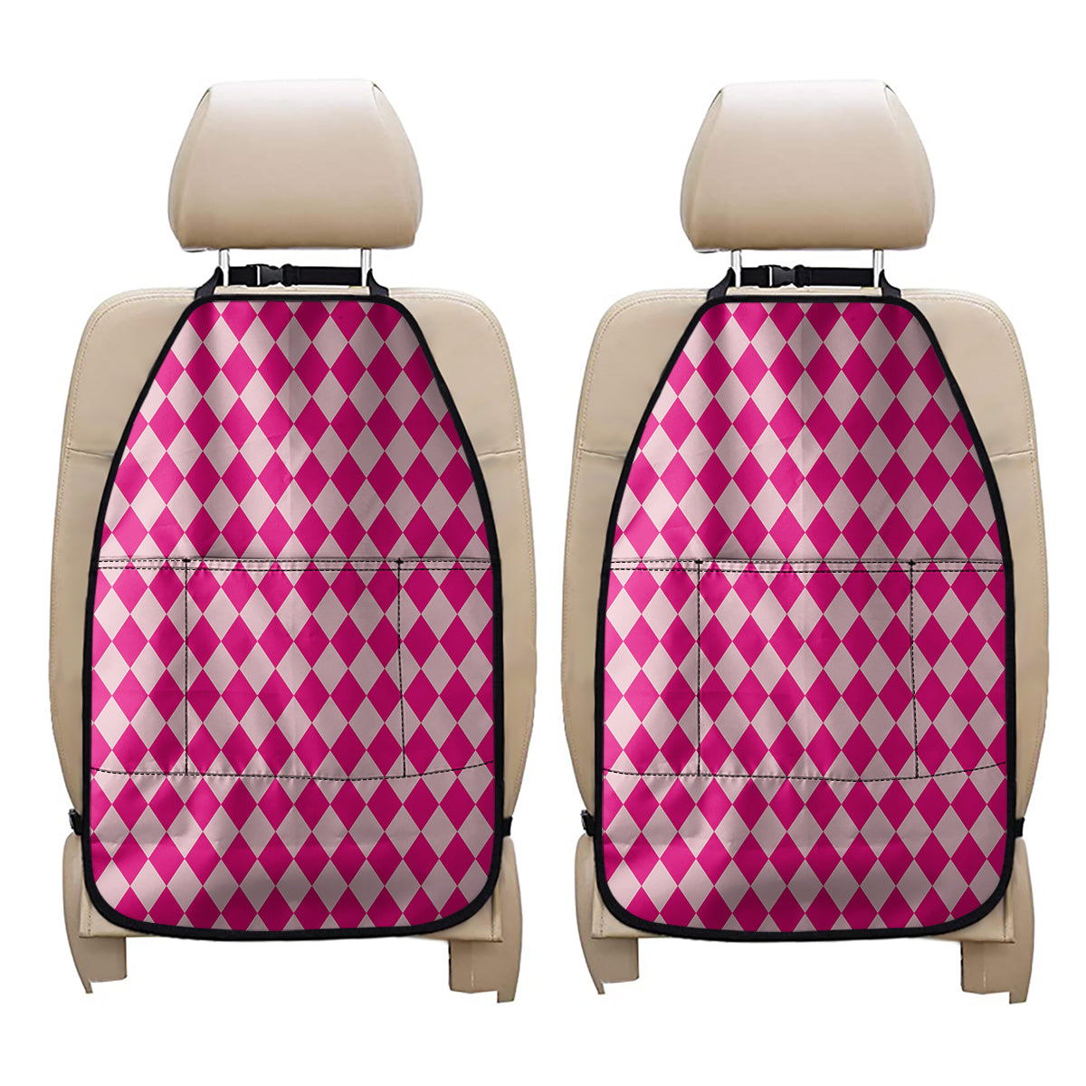 Pink Harlequin Pattern Print Car Seat Organizers
