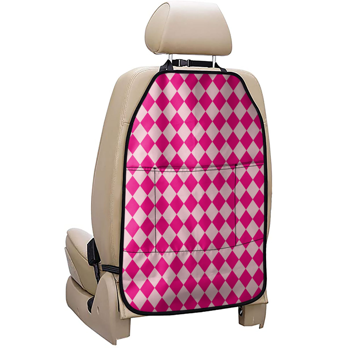 Pink Harlequin Pattern Print Car Seat Organizers