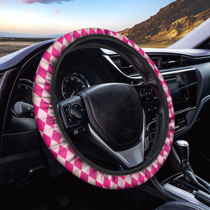 Pink Harlequin Pattern Print Car Steering Wheel Cover