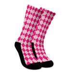 Pink Harlequin Pattern Print Crew Socks