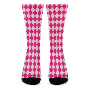 Pink Harlequin Pattern Print Crew Socks