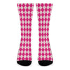 Pink Harlequin Pattern Print Crew Socks