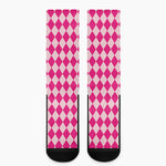 Pink Harlequin Pattern Print Crew Socks