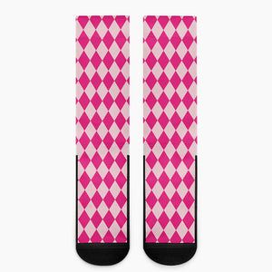 Pink Harlequin Pattern Print Crew Socks