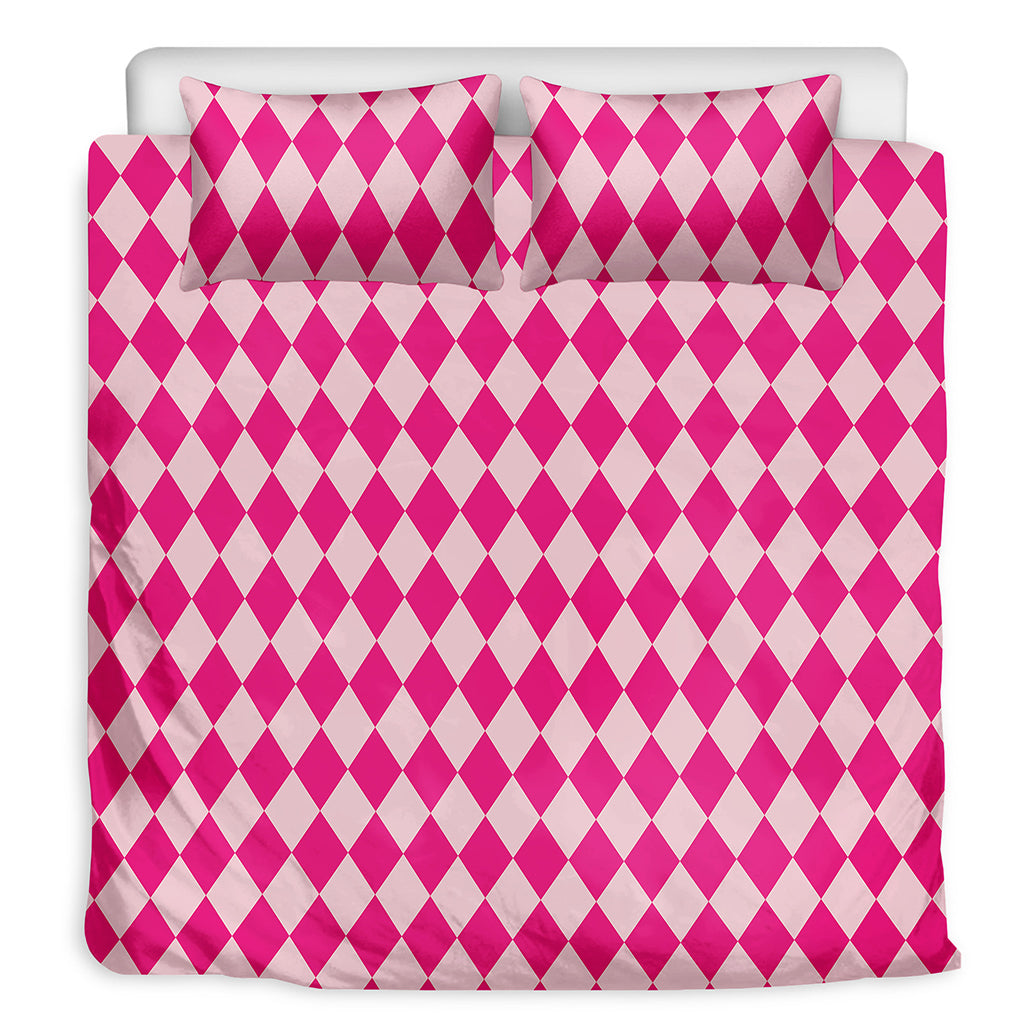 Pink Harlequin Pattern Print Duvet Cover Bedding Set