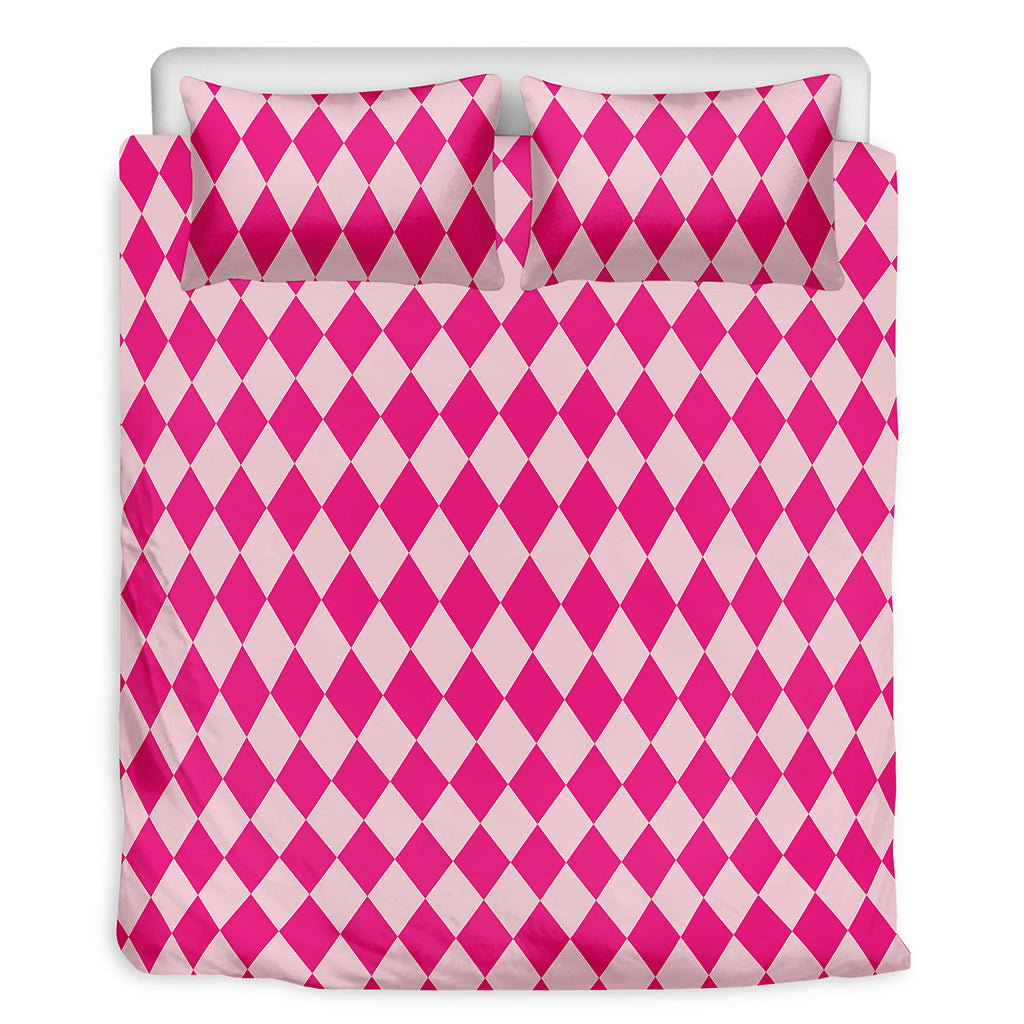 Pink Harlequin Pattern Print Duvet Cover Bedding Set