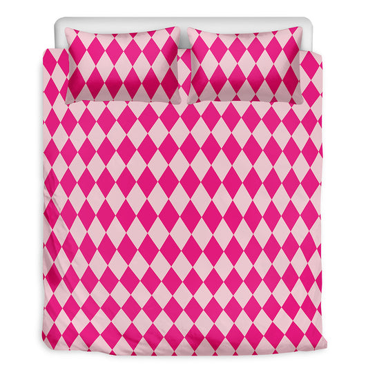 Pink Harlequin Pattern Print Duvet Cover Bedding Set