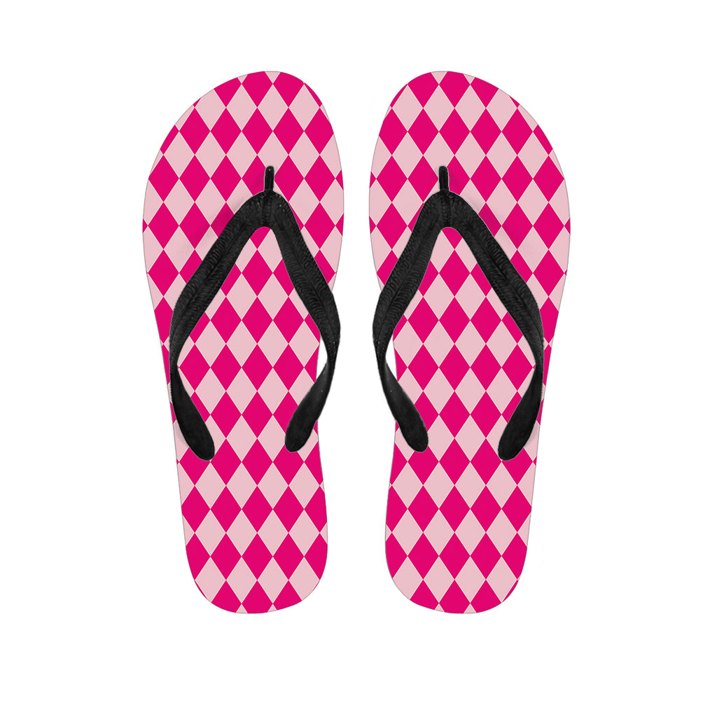 Pink Harlequin Pattern Print Flip Flops