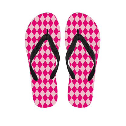 Pink Harlequin Pattern Print Flip Flops