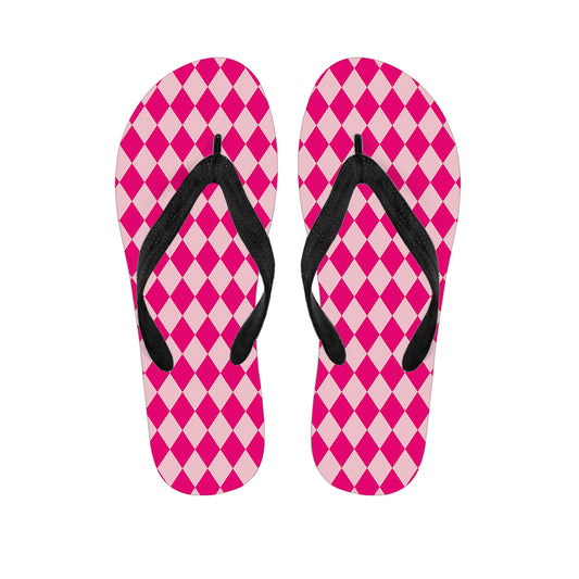 Pink Harlequin Pattern Print Flip Flops