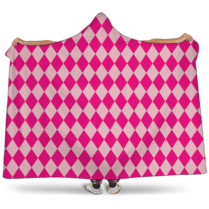 Pink Harlequin Pattern Print Hooded Blanket
