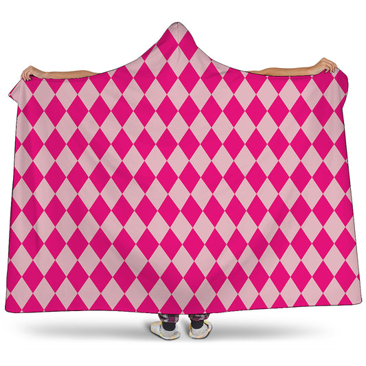 Pink Harlequin Pattern Print Hooded Blanket