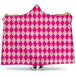 Pink Harlequin Pattern Print Hooded Blanket