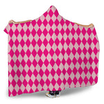 Pink Harlequin Pattern Print Hooded Blanket
