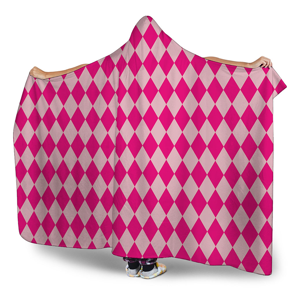 Pink Harlequin Pattern Print Hooded Blanket