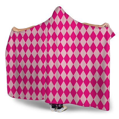 Pink Harlequin Pattern Print Hooded Blanket