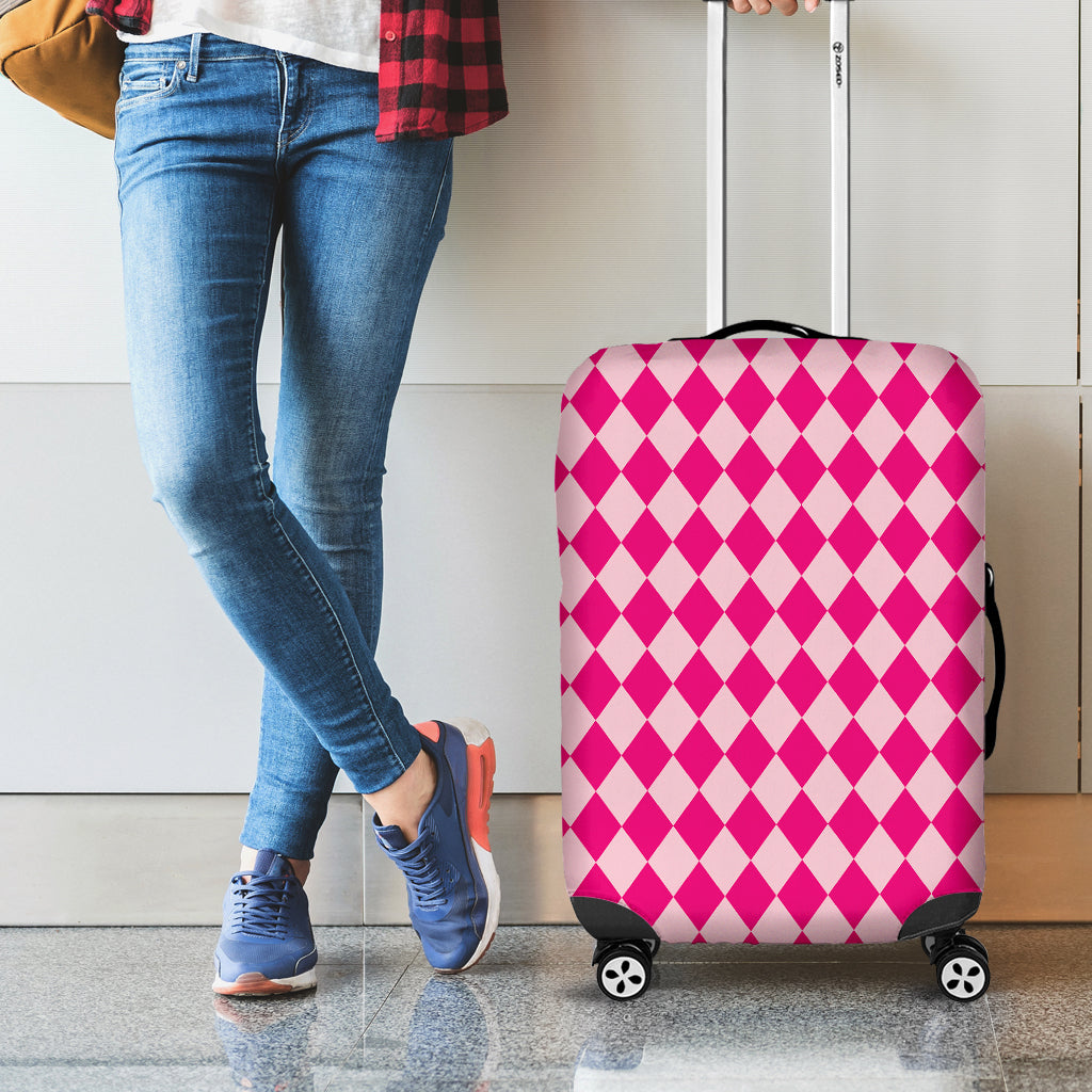 Pink Harlequin Pattern Print Luggage Cover
