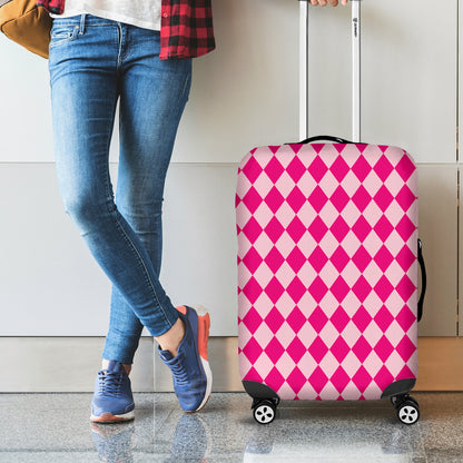 Pink Harlequin Pattern Print Luggage Cover