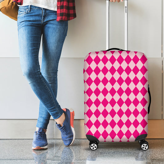 Pink Harlequin Pattern Print Luggage Cover