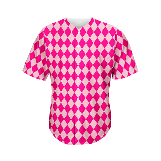 Pink Harlequin Pattern Print Men's Baseball Jersey
