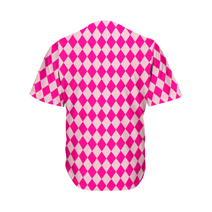 Pink Harlequin Pattern Print Men's Baseball Jersey