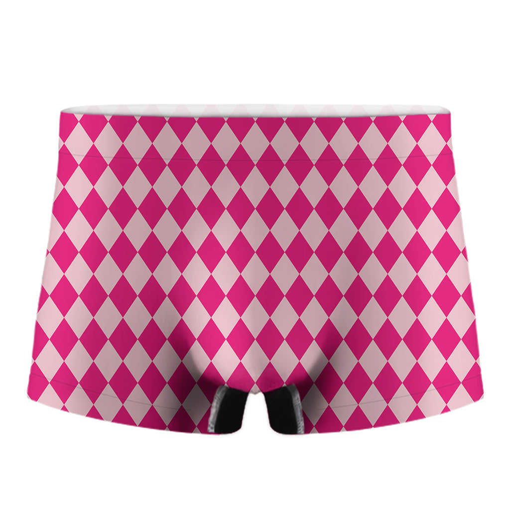 Pink Harlequin Pattern Print Men's Boxer Briefs
