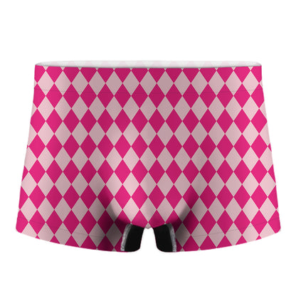 Pink Harlequin Pattern Print Men's Boxer Briefs