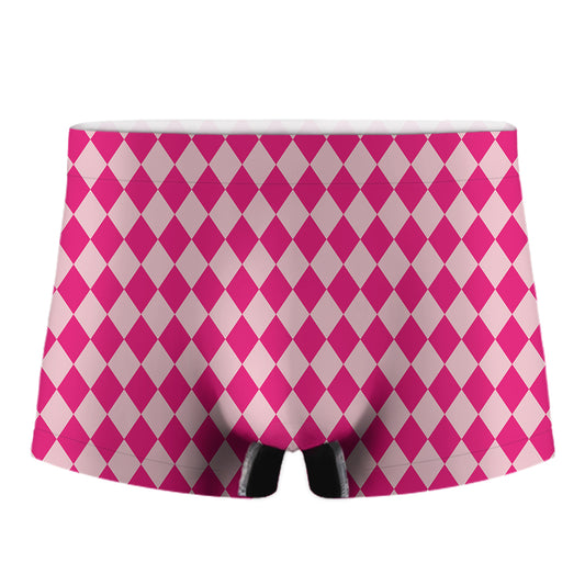 Pink Harlequin Pattern Print Men's Boxer Briefs