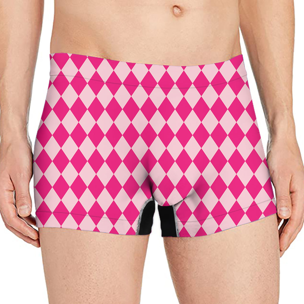 Pink Harlequin Pattern Print Men's Boxer Briefs