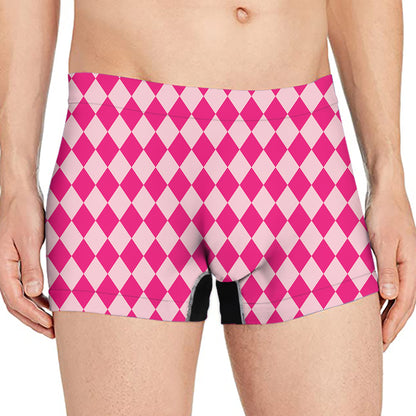 Pink Harlequin Pattern Print Men's Boxer Briefs
