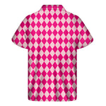 Pink Harlequin Pattern Print Men's Short Sleeve Shirt