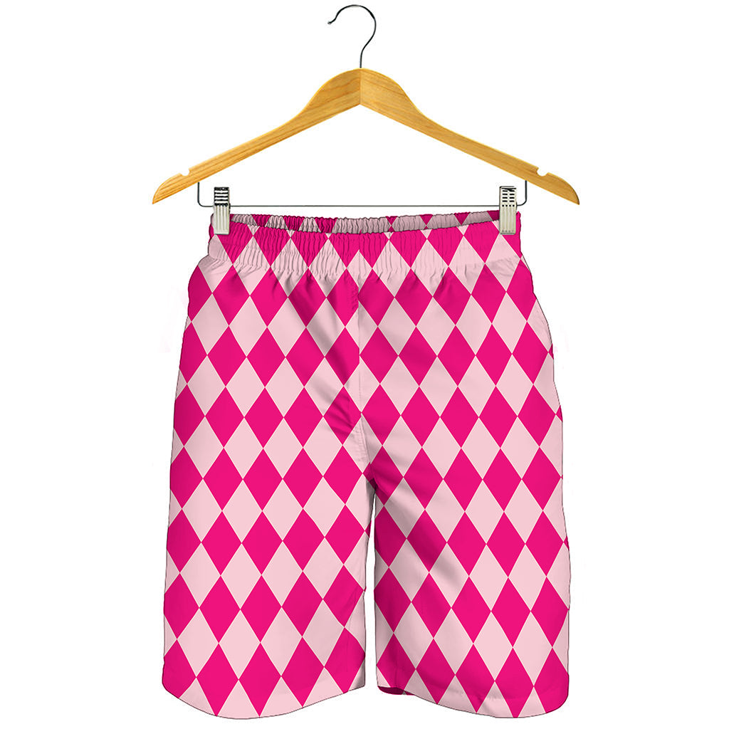 Pink Harlequin Pattern Print Men's Shorts