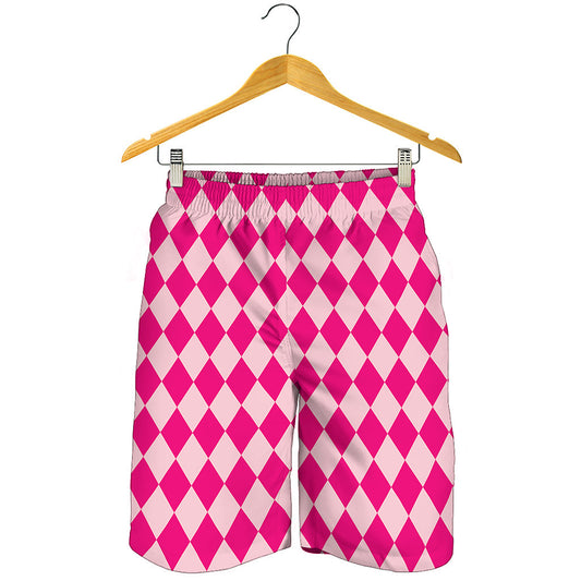 Pink Harlequin Pattern Print Men's Shorts