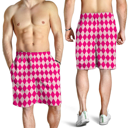 Pink Harlequin Pattern Print Men's Shorts