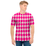 Pink Harlequin Pattern Print Men's T-Shirt