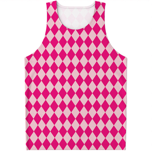 Pink Harlequin Pattern Print Men's Tank Top