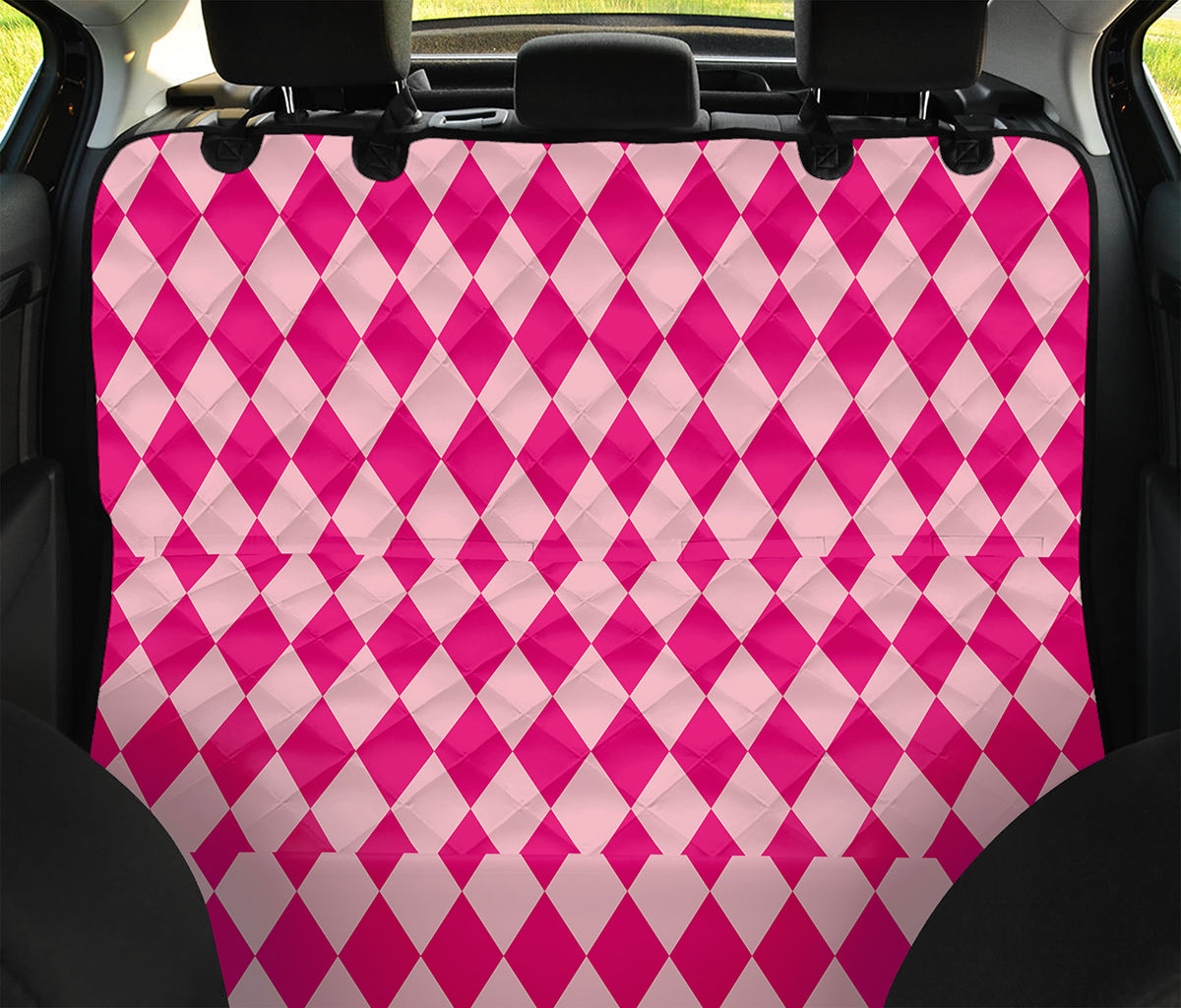 Pink Harlequin Pattern Print Pet Car Back Seat Cover