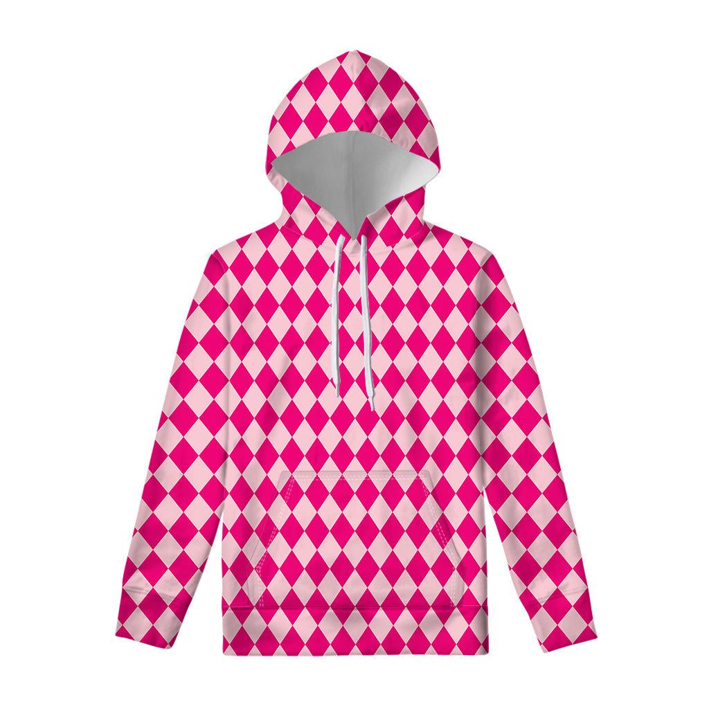 Pink Harlequin Pattern Print Pullover Hoodie