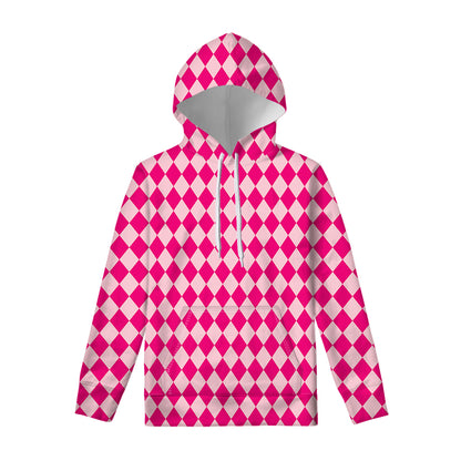 Pink Harlequin Pattern Print Pullover Hoodie