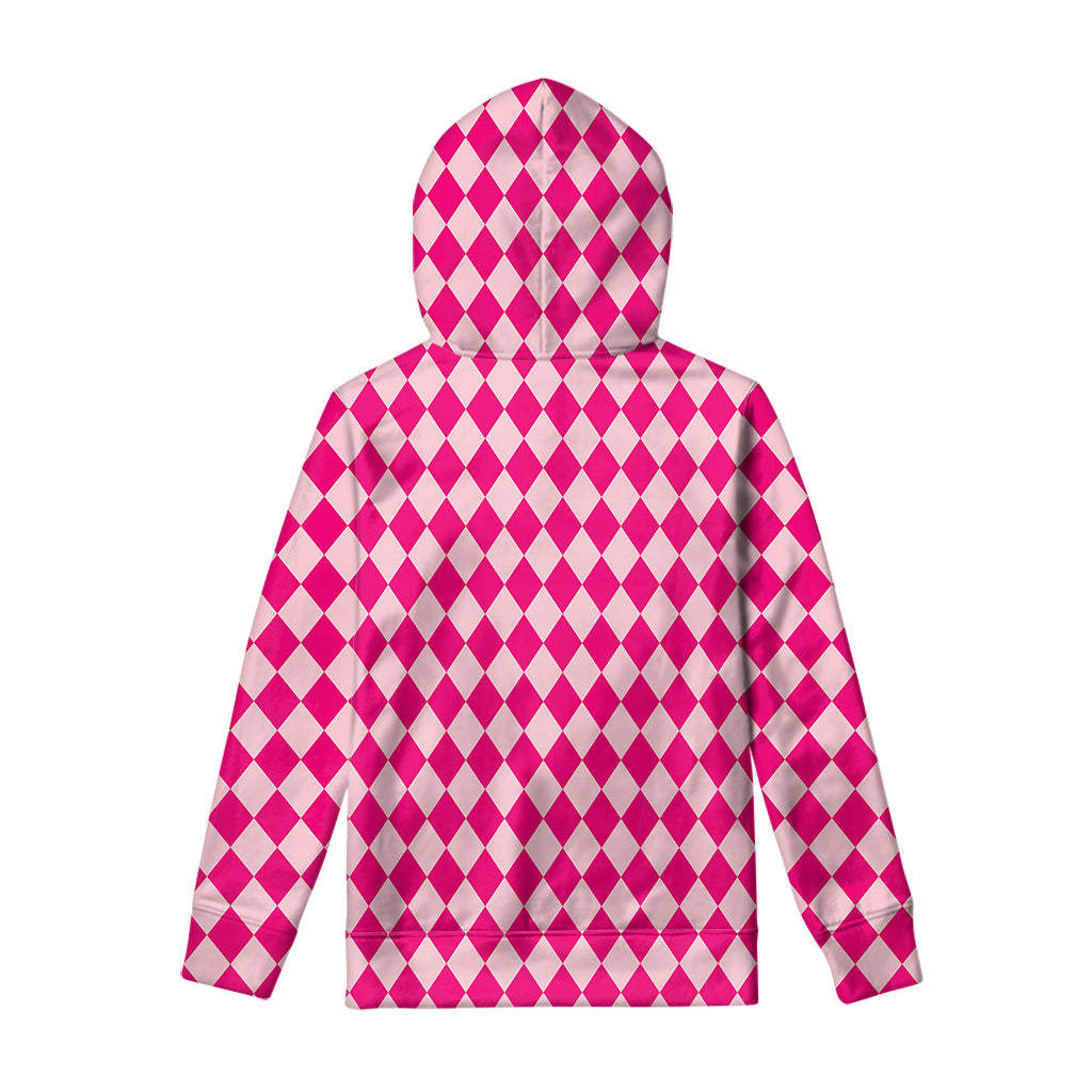 Pink Harlequin Pattern Print Pullover Hoodie