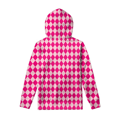 Pink Harlequin Pattern Print Pullover Hoodie