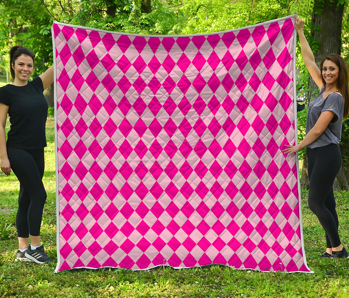 Pink Harlequin Pattern Print Quilt
