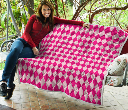Pink Harlequin Pattern Print Quilt