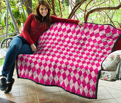 Pink Harlequin Pattern Print Quilt