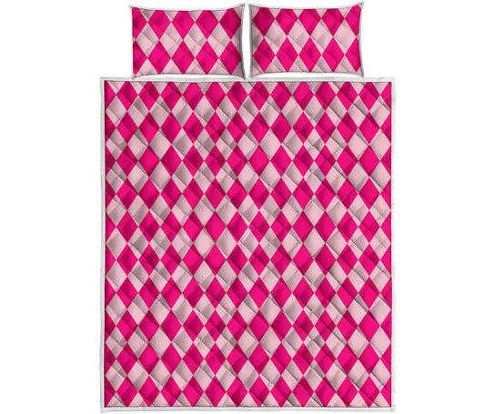 Pink Harlequin Pattern Print Quilt Bed Set
