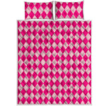Pink Harlequin Pattern Print Quilt Bed Set
