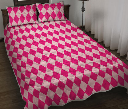 Pink Harlequin Pattern Print Quilt Bed Set
