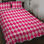 Pink Harlequin Pattern Print Quilt Bed Set