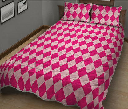 Pink Harlequin Pattern Print Quilt Bed Set