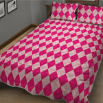 Pink Harlequin Pattern Print Quilt Bed Set